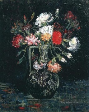  Clavel Pintura - Jarrón con claveles blancos y rojos Vincent van Gogh Impresionismo Flores